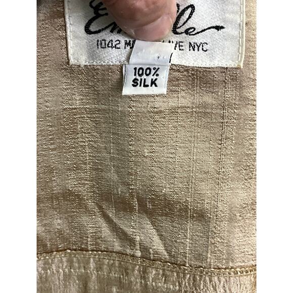 Emmelle NYC Silk Shantung Long Jacket Topper Beige Metallic Sheen Size 1 - Picture 3 of 10